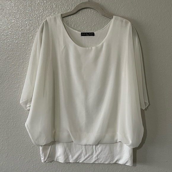 Kim & Cami Tops - Kim & Cami |  Off-White Sheer Blouse and Tank Combo Top, Size Large